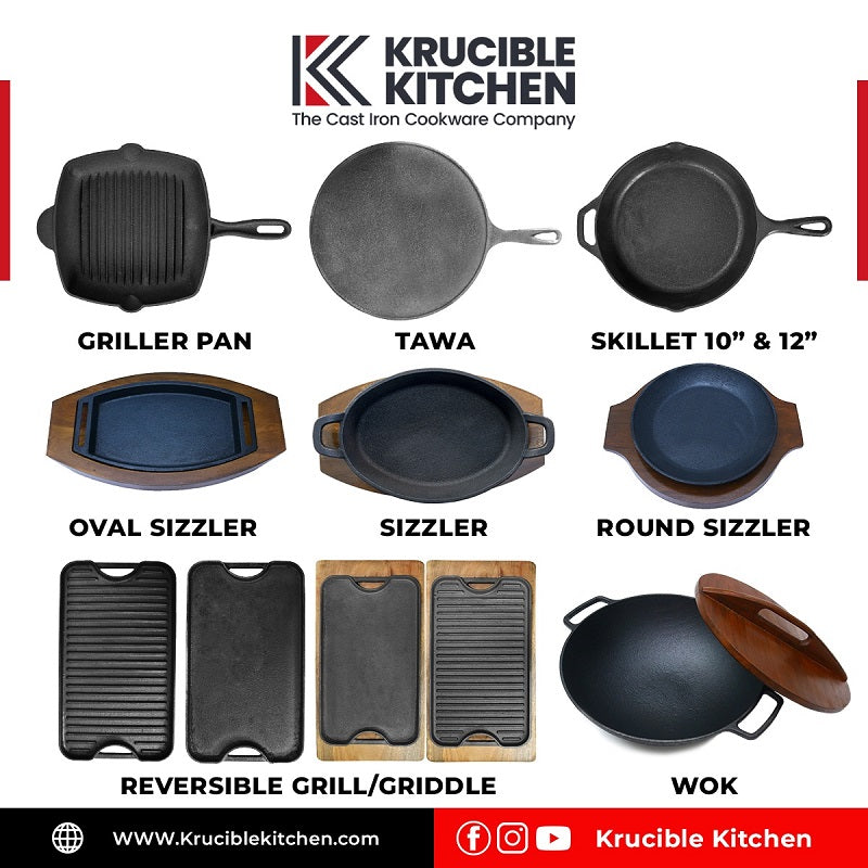 Cast Iron Skillet 12 Inch (30 CM) Naturally Non Stick, Seasoned. Kruci –  Krucible Kitchen