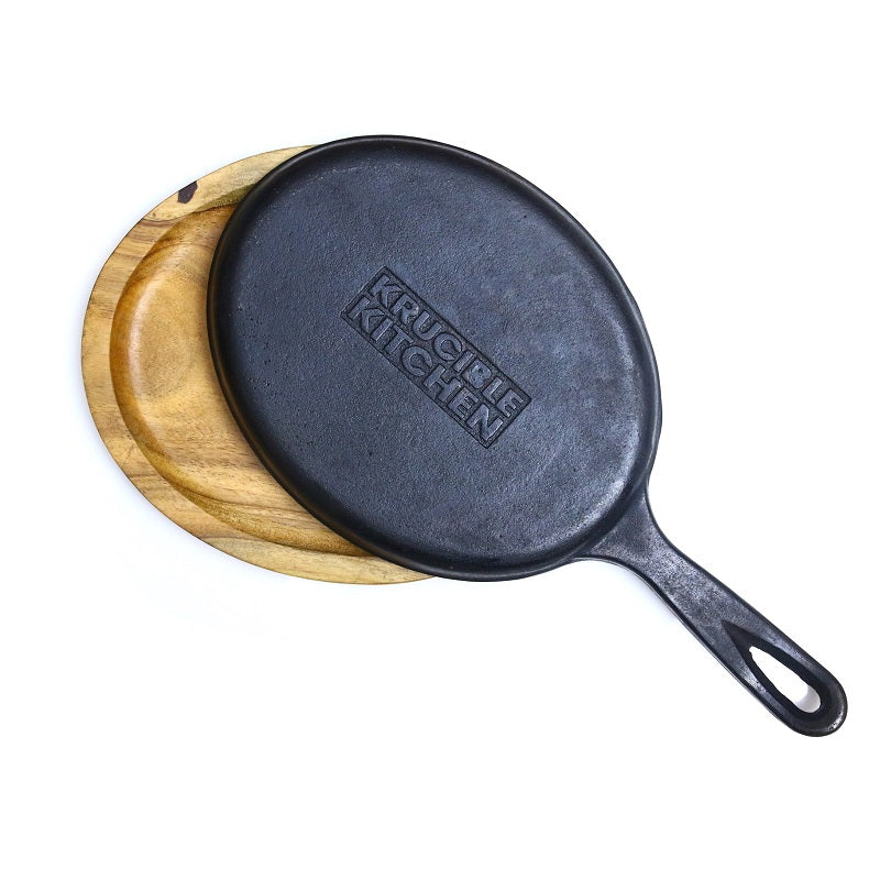 Sizzler 10" (25CM) Fajita Plate, Cast Iron Krucible Kitchen Seasoned