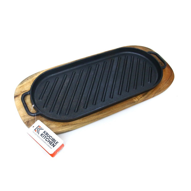 Sizzler 14" (36 cm) Oval Grill Cast Iron Krucible Kitchen SZ14G-OV