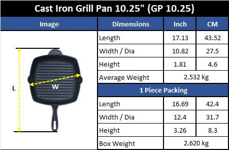 Grill Pan 10.25 inch (26 CM), Cast Iron Krucible Kitchen Seasoned