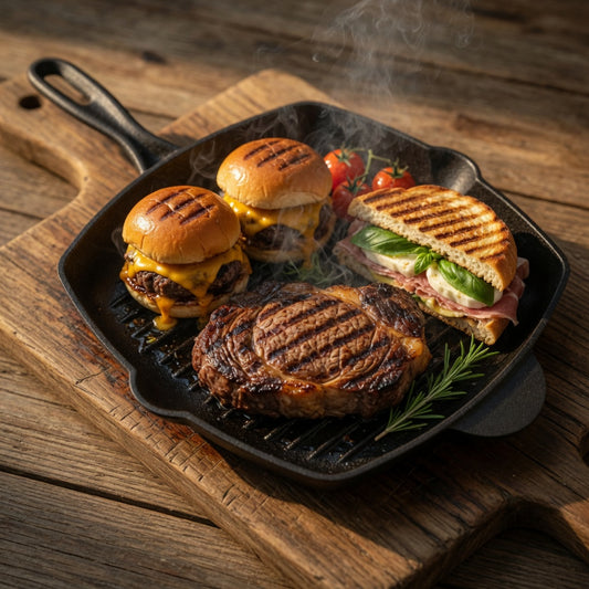 Cast Iron Grill Pan 10.25" | Pre-Seasoned, Chemical-Free | Krucible Kitchen