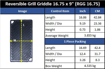 RTRGG16 Reversible Grill Griddle 16.75 in x 9 in, Cast Iron Krucible Kitchen Seasoned