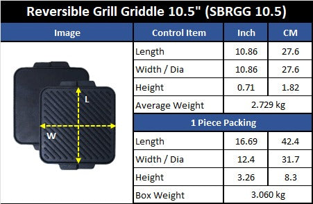 SBRGG10 Reversible Grill Griddle 10.5 Inches Square, Cast Iron Krucible Kitchen Seasoned