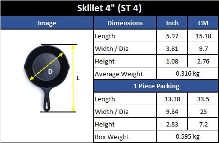 Skillet 4 In (10 CM) Cast Iron Krucible Kitchen Seasoned Frying Pan