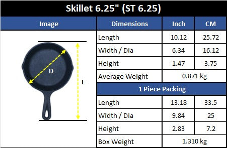 Skillet 6.25 In (16 CM) Cast Iron Krucible Kitchen Seasoned Frying Pan