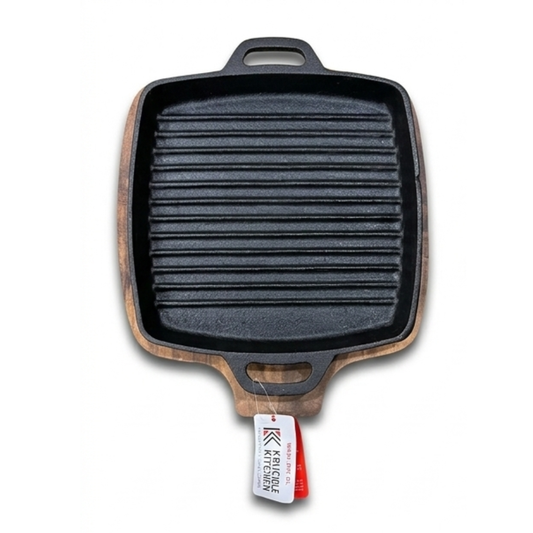 Sizzler Grill 11" 2in1 Cast Iron Grill Wood Krucible Kitchen