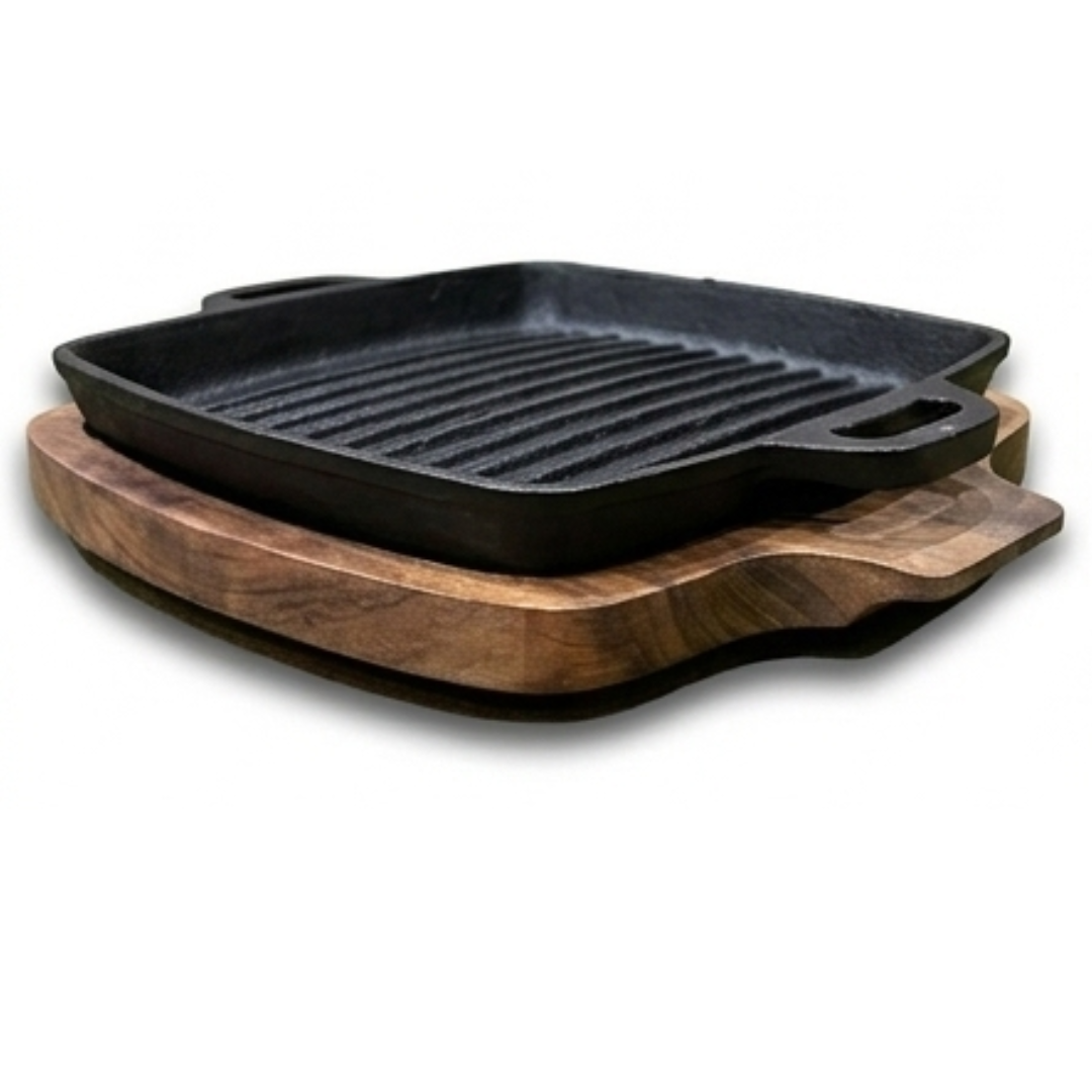 Sizzler Grill 11" 2in1 Cast Iron Grill Wood Krucible Kitchen