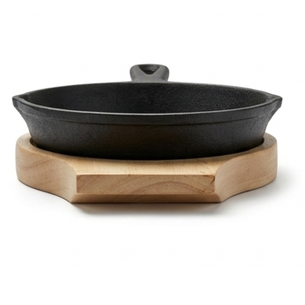 Sizzler Skillet 6.25" Wood Base Cast Iron Krucible Kitchen