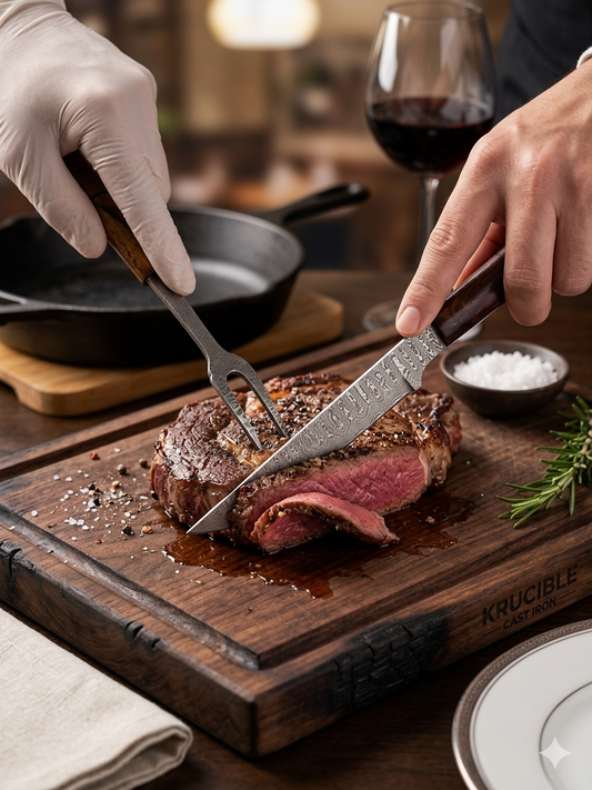 Krucible Damascus Steel Steak Fork – Premium Carving Fork for Precision Cutting
