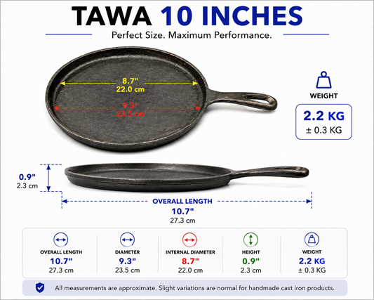 Cast Iron Tawa 10" Pre-Seasoned - Krucible Kitchen