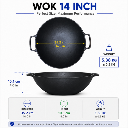 Cast Iron Wok 14" Pre-Seasoned - Krucible Kitchen