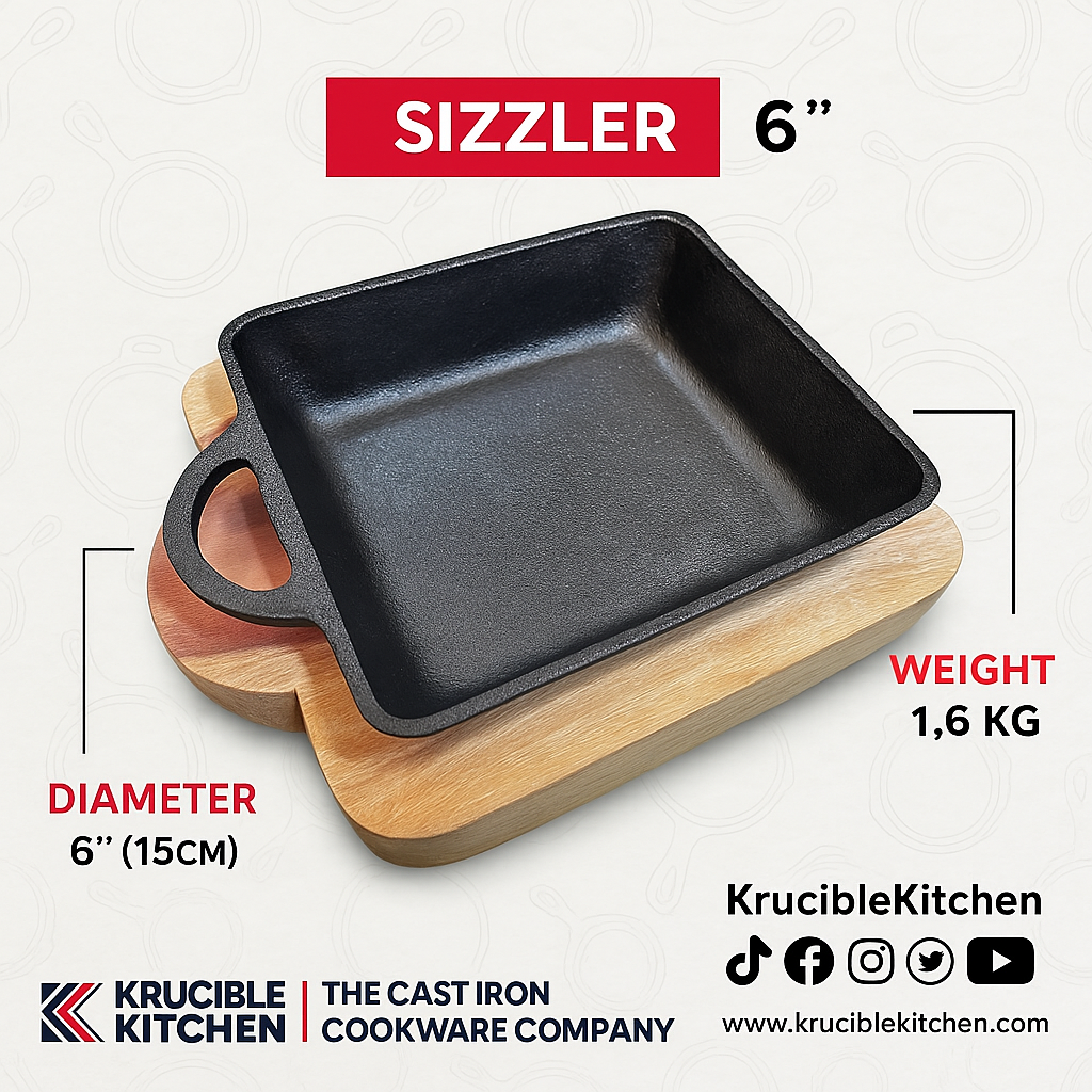 Sizzler 6" (15 CM), Cast Iron Krucible Kitchen Seasoned