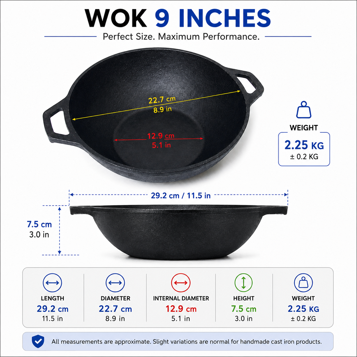 Cast Iron Wok 9" Pre-Seasoned - Krucible Kitchen