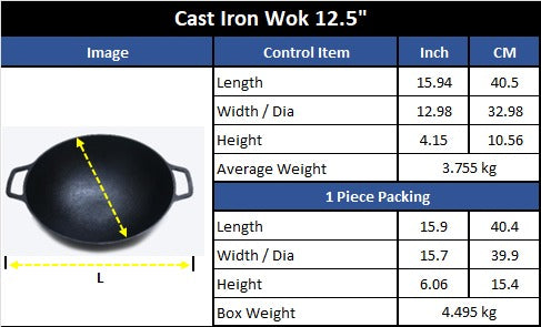 Wok 12.5" (32 cm) Cast Iron Krucible Kitchen