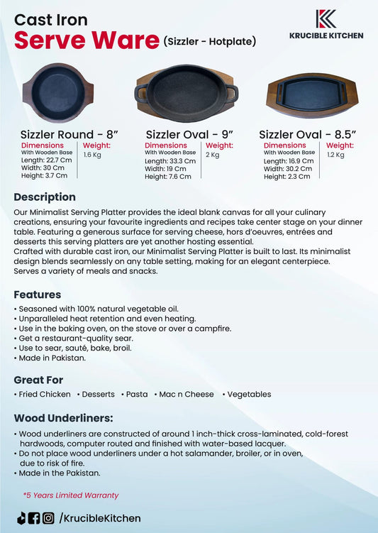 Sizzler 8.5" (22 cm) Oval Cast Iron Krucible Kitchen