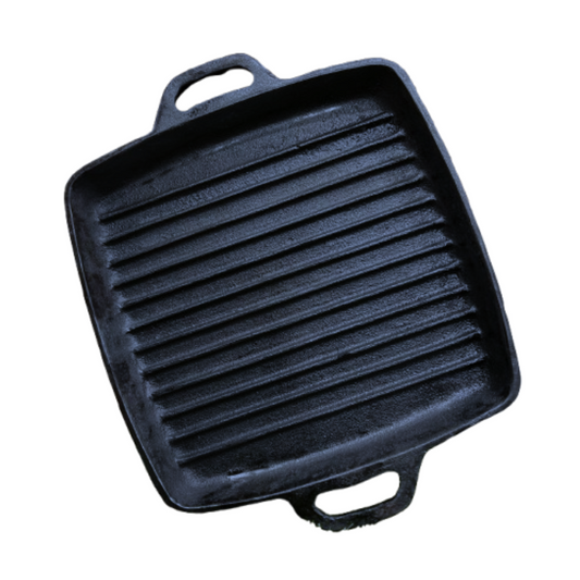 Grill Pan 11 in (28 CM) Dual Handle, Cast Iron Krucible Kitchen Seasoned