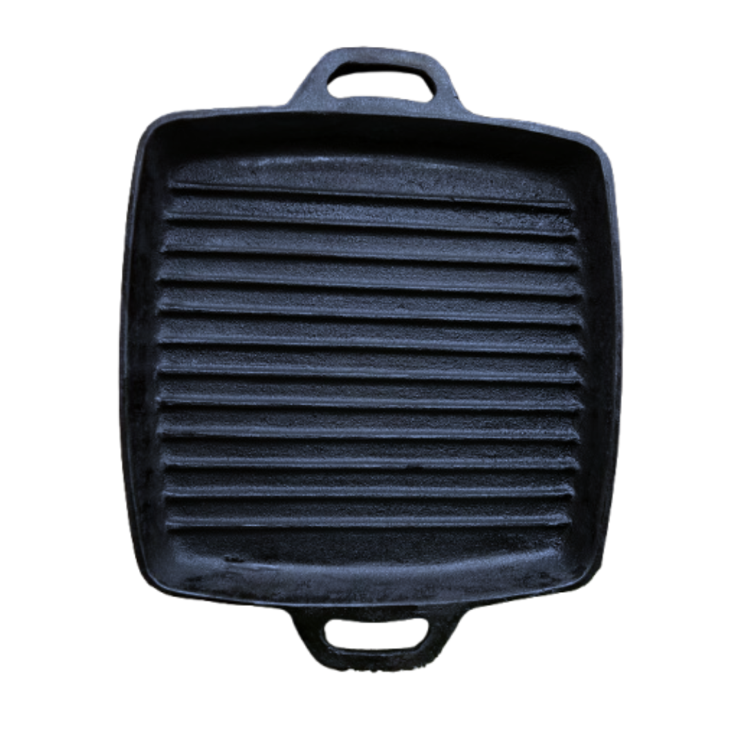 Grill Pan 11 in (28 CM) Dual Handle, Cast Iron Krucible Kitchen Seasoned