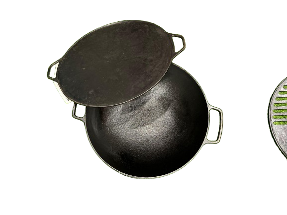 2in1 Wok with Griddle Lid (14" Wok & 15" Lid), Cast Iron