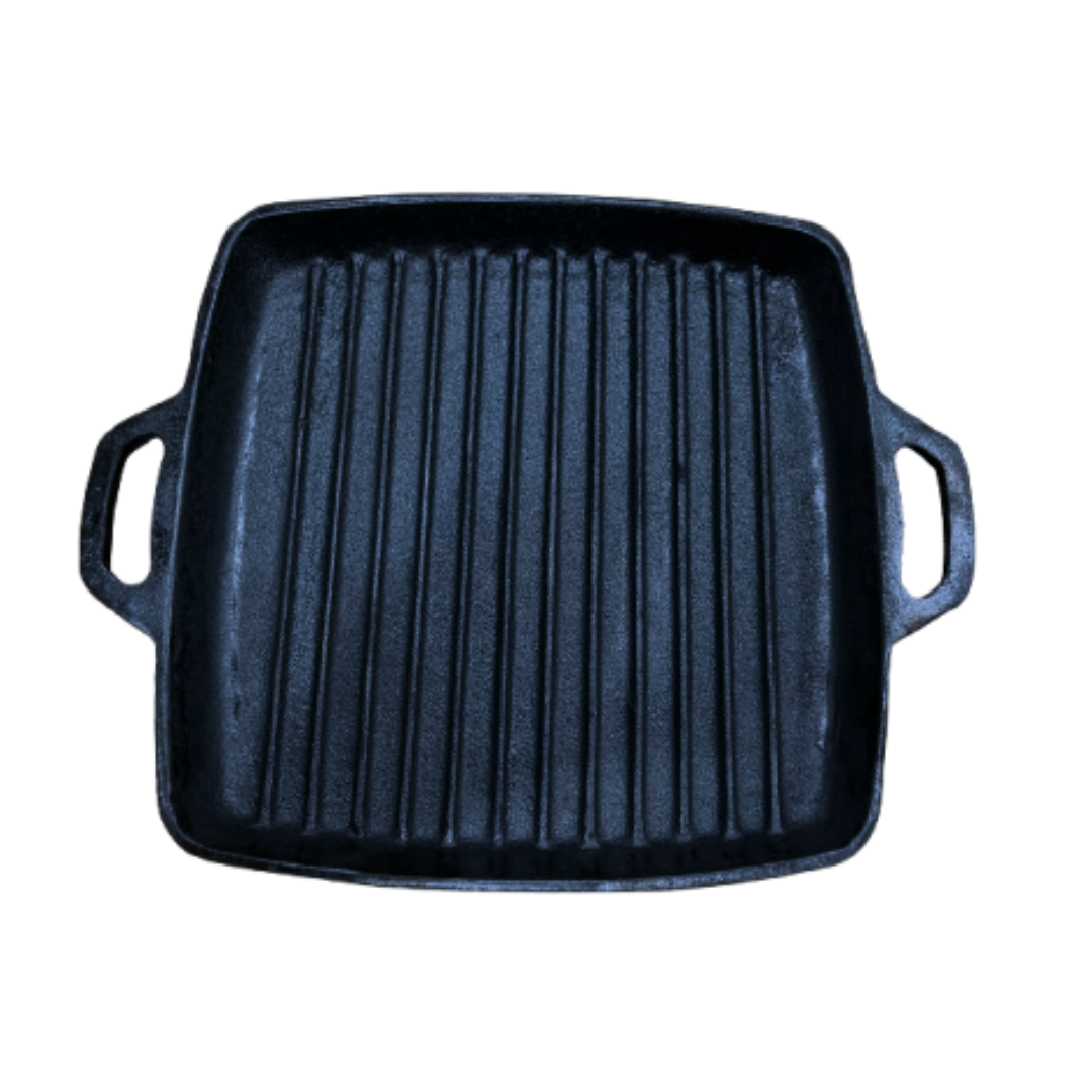 Grill Pan 11 in (28 CM) Dual Handle, Cast Iron Krucible Kitchen Seasoned