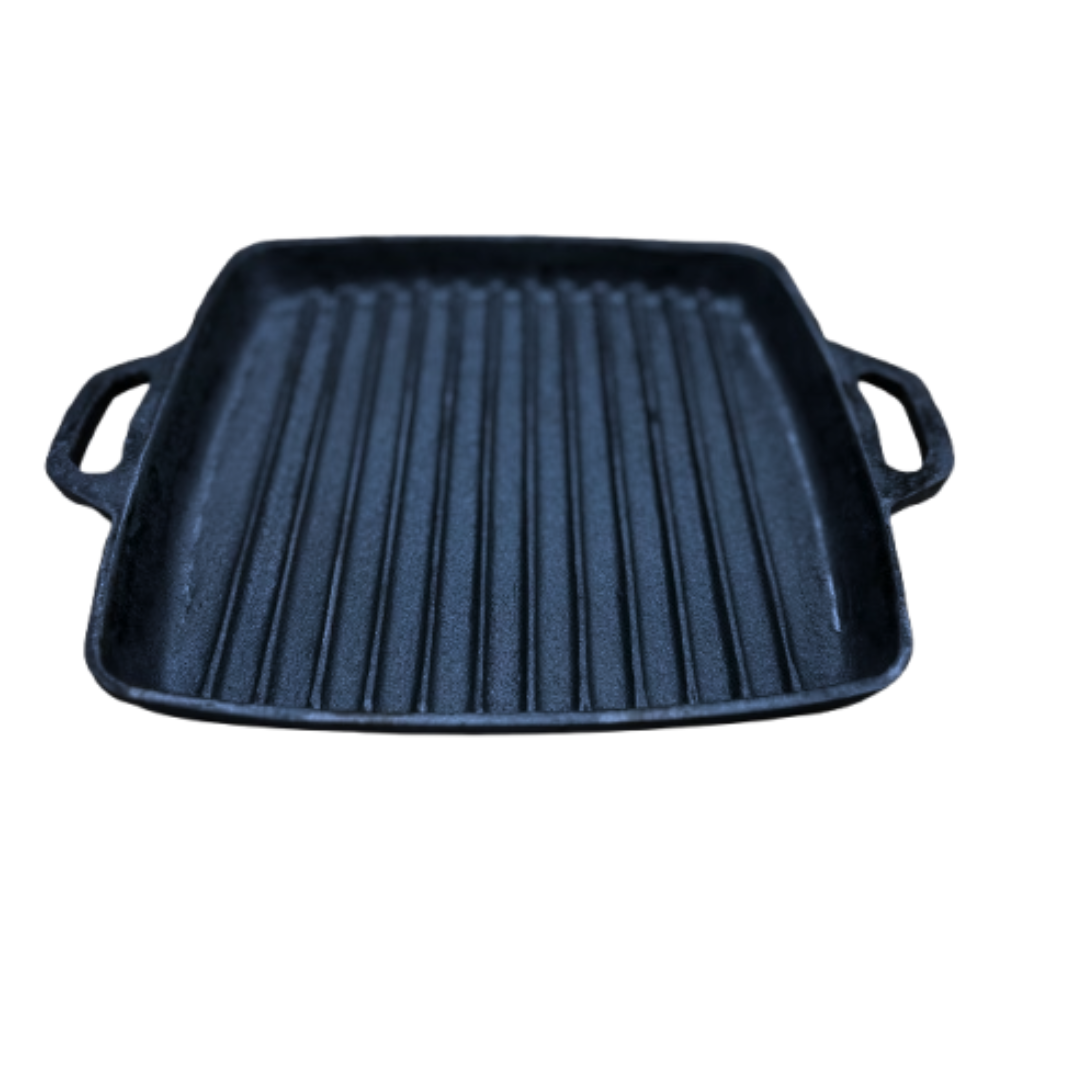 Grill Pan 11 in (28 CM) Dual Handle, Cast Iron Krucible Kitchen Seasoned