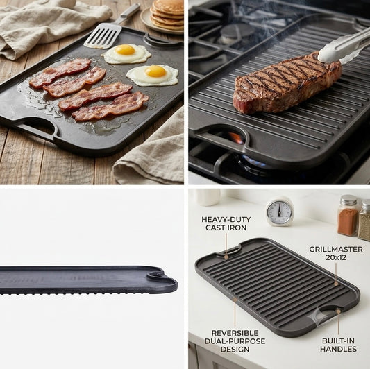 20" Cast Iron Reversible Grill Griddle | Krucible TRGG20