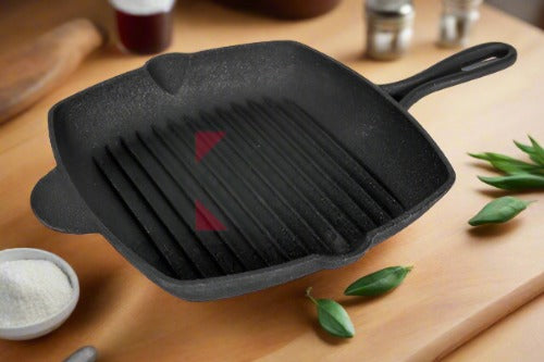 Cast Iron Grill Pan 10.25 inch (26 CM) Naturally Non Stick, Seasoned. Krucible Kitchen