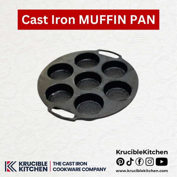 Muffin Pan, Cast Iron Krucible Kitchen Seasoned