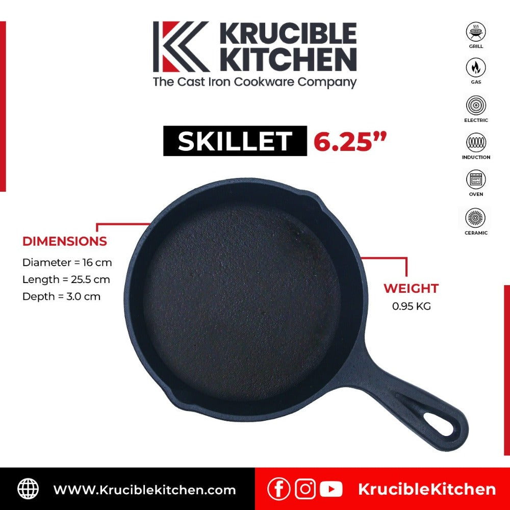 Cast Iron Skillet 6.25 Inches, Krucible Kitchen