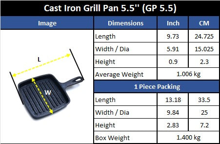 Grill Pan 5.5” (14CM), Cast Iron Krucible Kitchen Seasoned