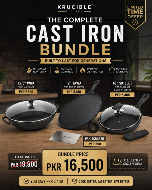 Kitchen Essential Upgraded Cast Iron Wok, Skillet Tawa | Krucible Kitchen