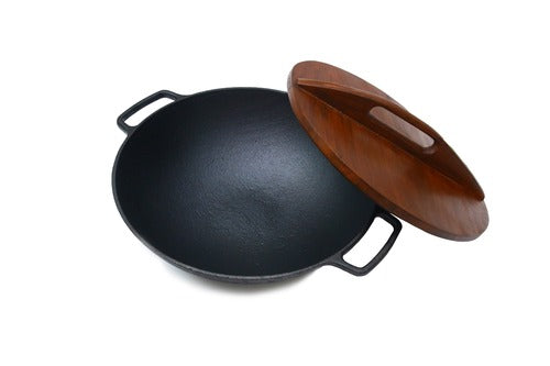 Cast Iron Wok 14 Inches (36 CM), Pre-Seasoned, Krucible Kitchen