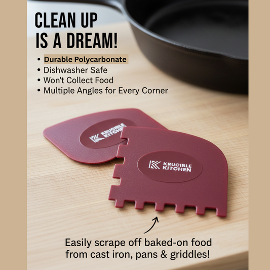 Krucible Kitchen Pan Scraper Set – 2 Durable Dishwasher-Safe Scrapers for Skillets & Grill Pans