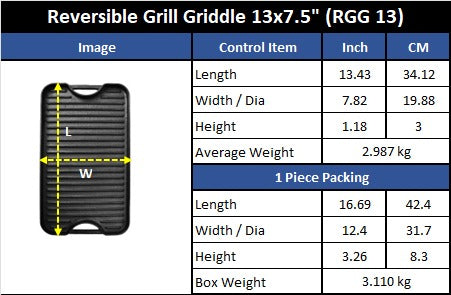 Cast Iron Reversible Grill Griddle 13 in x 7.5 in, RTRGG Pre Seasoned, Krucible Kitchen