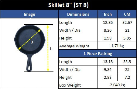 Cast Iron Skillet 8 Inch (20 CM) Naturally Non Stick, Seasoned. Krucible Kitchen, Frying Pan