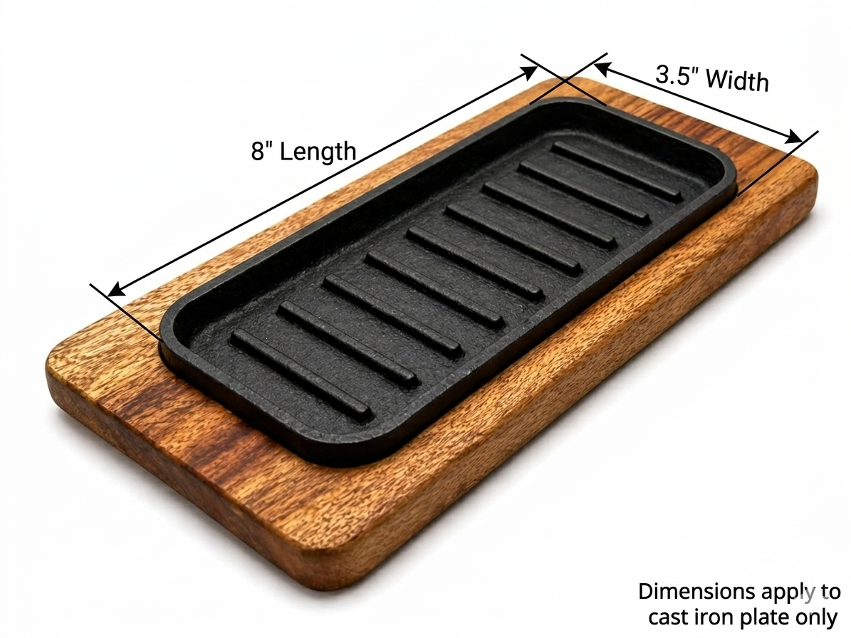 Sizzler Plate with Wooden Base – 8x3.5” & 8.5x4” Cast Iron  Krucible Kitchen