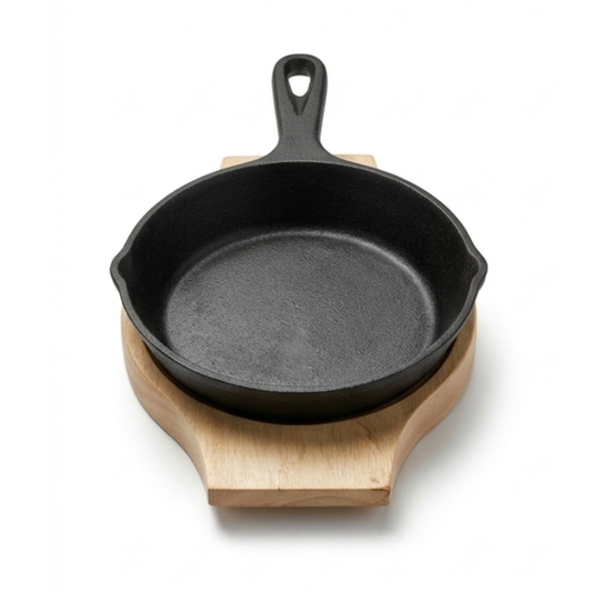 Sizzler Skillet 6.25" Wood Base Cast Iron Krucible Kitchen