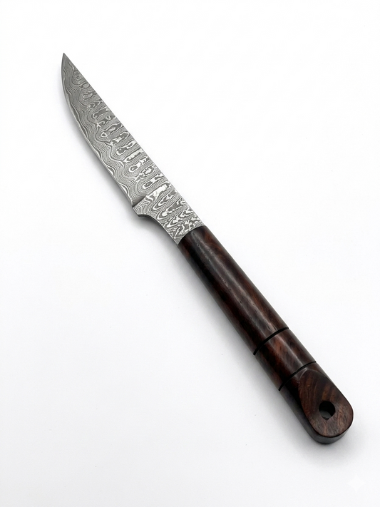 Krucible Damascus Steel Steak Knife – Razor Sharp Blade with Ergonomic Wood Handle