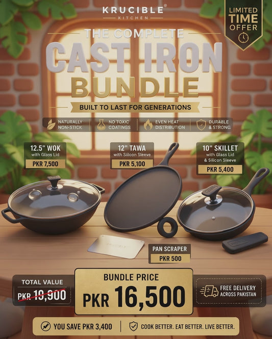 Kitchen Essential Upgraded Cast Iron Wok, Skillet Tawa Set Krucible Kitchen