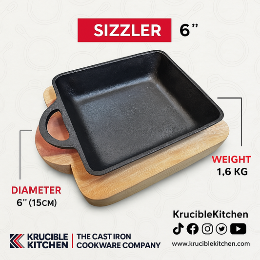 Sizzler 6" (15 CM), Cast Iron Krucible Kitchen Seasoned