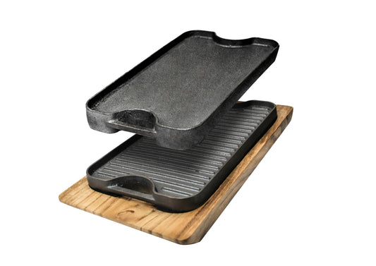 Cast Iron Reversible Grill Griddle 13 in x 7.5 in, RTRGG Pre Seasoned, Krucible Kitchen