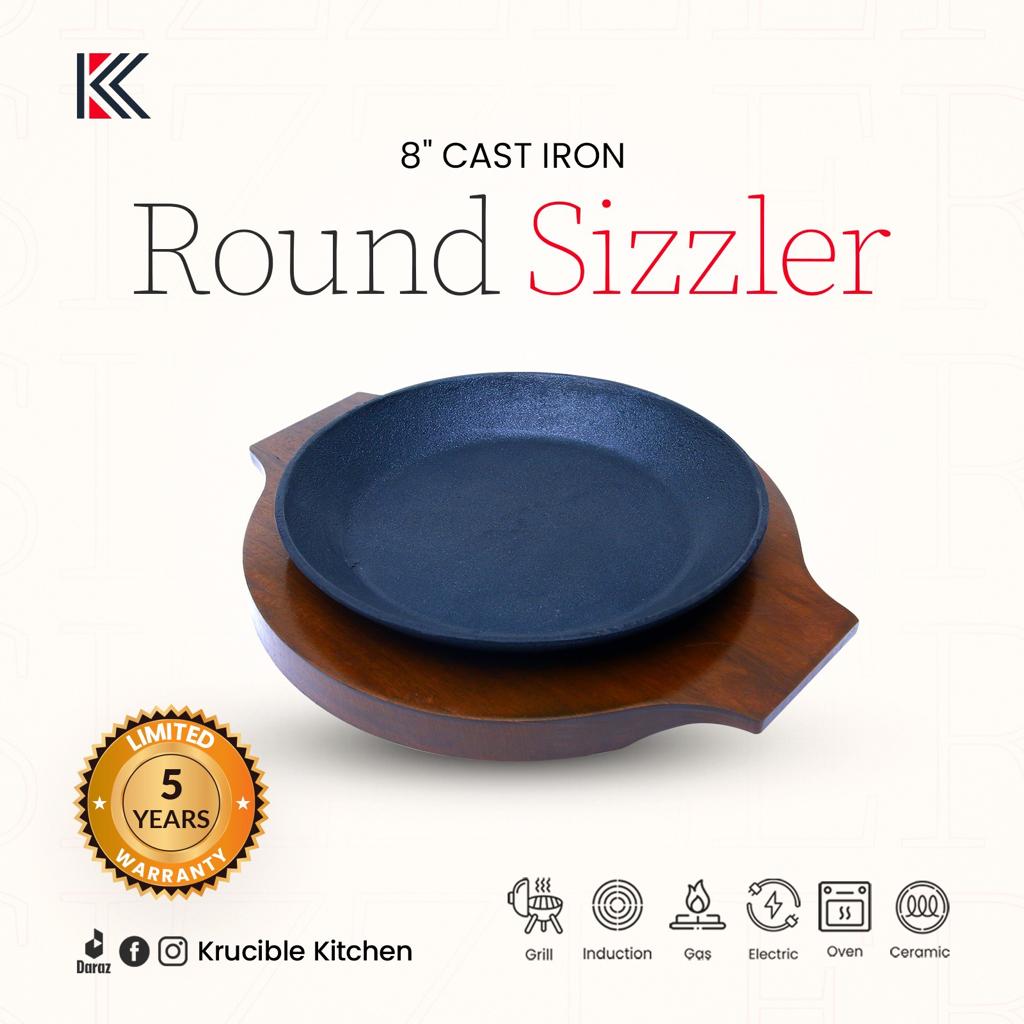 Krucible Kitchen Cast Iron Sizzler 8" Hotplate Naturally Non Stick Seasoned